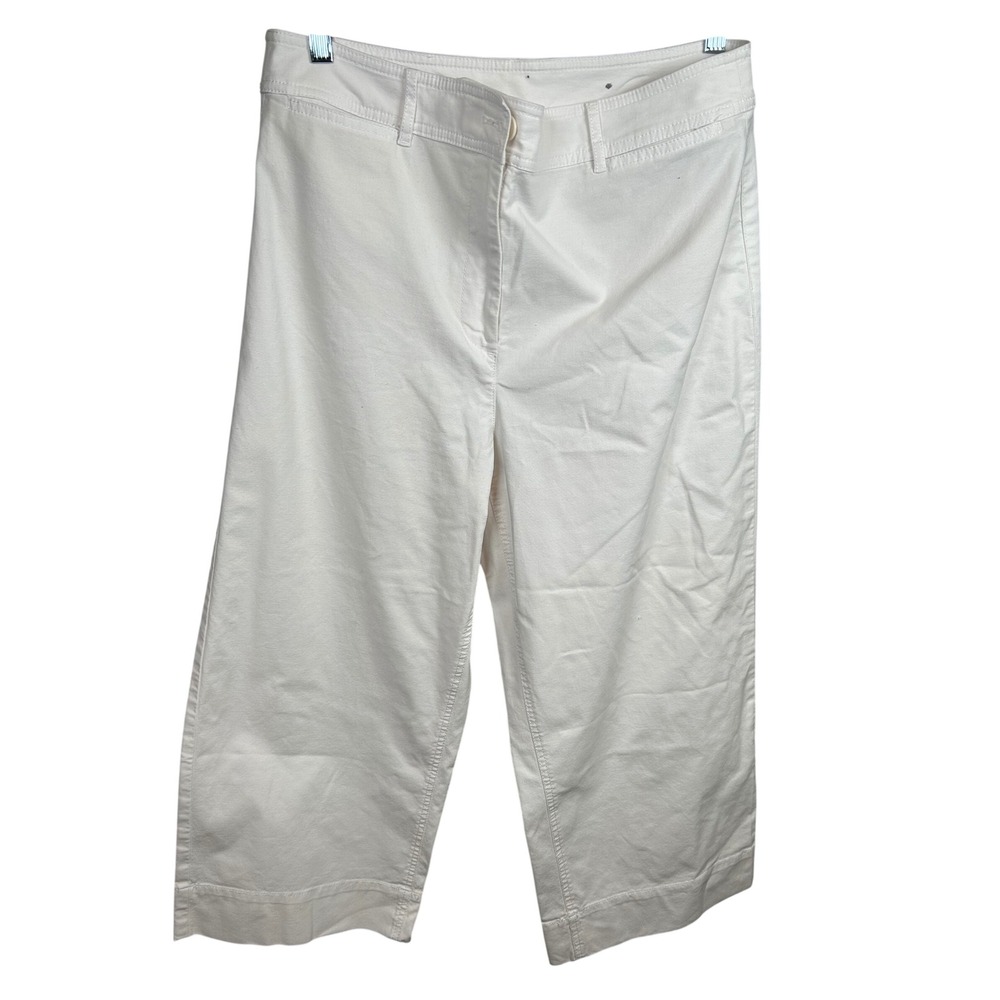 Talbots Wide Leg Crop Chino Pants Women's 12 White Stretch Casual Trousers